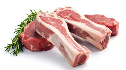 fresh raw lamb chops isolated on white background.