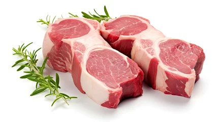 Keuken spatwand met foto fresh raw lamb chops isolated on white background. © tong2530