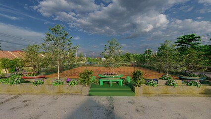 Nice modern leisure city park. 3d rendering