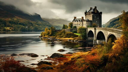 An autumn landscape with an old European castle