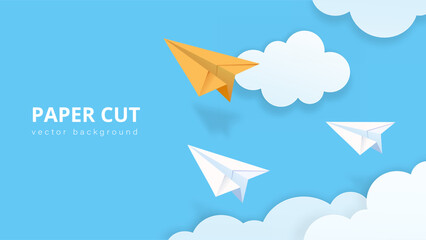 Paper plane and clouds vector concept