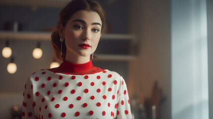 Beautiful Woman with Red Dots Sweater - Holiday Christmas