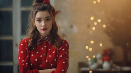 Portrait of a Woman in Red Dress - Christmas Eve