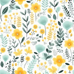 Fototapete Vector floral pattern in doodle style with flowers and leaves. Gentle, spring floral background. generative ai. © SEUNGJIN
