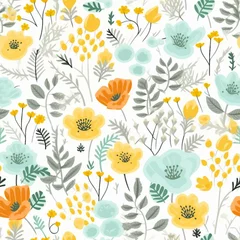 Selbstklebende Fototapeten Vector floral pattern in doodle style with flowers and leaves. Gentle, spring floral background. generative ai. © SEUNGJIN