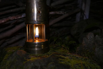 Camping at Lake Kawaguchi, Mt. Fuji in Japan. Beautiful warm light oil lamps, gasoline lanterns and...