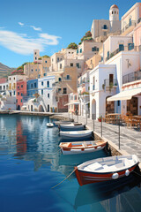 Fototapeta na wymiar Vector Illustration of a cozy coastal Mediterranian Town, Generative AI