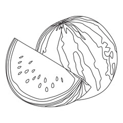 Watermelon outline vector illustration, suitable for sticker, coloring book for kids and graphic design elements