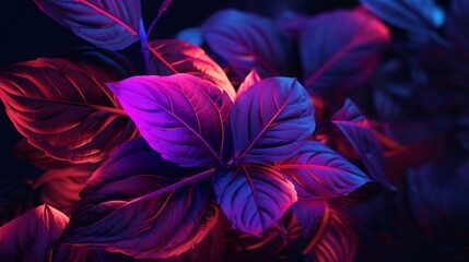 Neon lights background with leaves