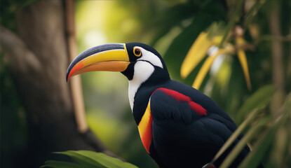 Obraz premium Wild toucan looking ahead in the jungle