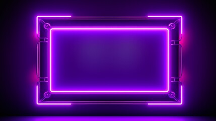 Purple background with neon frame - obrazy, fototapety, plakaty