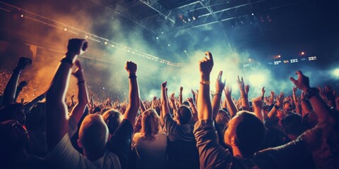 A crowd of people at a live rock concert or party event. Generative AI