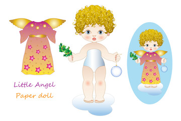 Illustration of a little angel wearing clothes like a paper doll