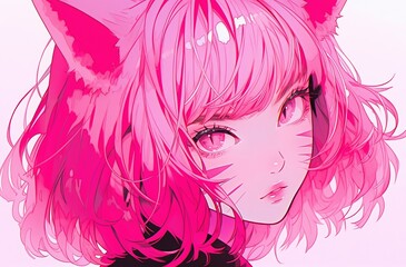 Fototapeta premium 猫耳の女性,Generative AI AI画像