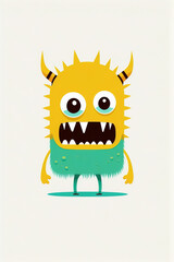 cute Tiny Little Doodle Monster. Trendy illustration for kids. Happy Halloween. birthday party card or invitation.	