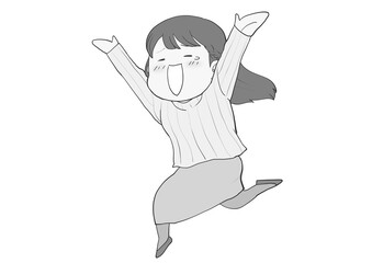 両手を広げて喜ぶ女性　グレー