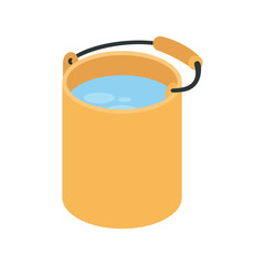 Yellow plastic bucket full of water flat cartoon vector illustration icon isolated on white background