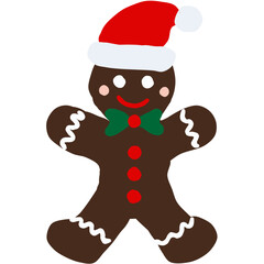 Obraz premium gingerbread man isolated on white, chocolate gingerbread man with santa hat and bow tie