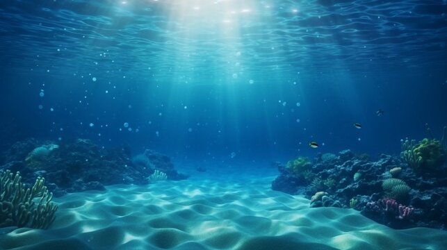 space for text on realistic under the sea background, background image, AI generated