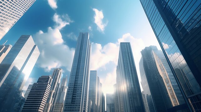 space for text on realistic urban tall buildings background, background image, AI generated