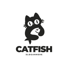 cat and fish modern logo vector