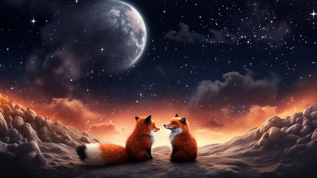 space for text on textured background surrounded by foxes, background image, AI generated