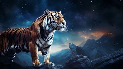 space for text on textured background surrounded by majestic tiger, background image, AI generated