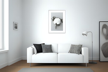 white wall with frame. modern living room