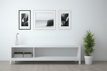 white wall with frame. 3d rendering