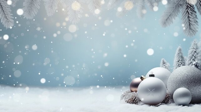 space for text on winter background surrounded by christmas decoration, background image, AI generated