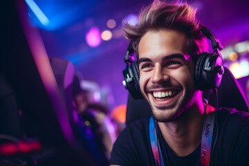 Esports Gamer in Action: Enthusiastic Young Man Playing Competitive Video Game - Gaming Lifestyle, Esports Tournament, Professional Gamer, Online Streaming, Gaming Community, Entertainment 