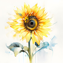 Sunflower illustration yellow leaf, plant summer nature watercolor nature floral autumn background