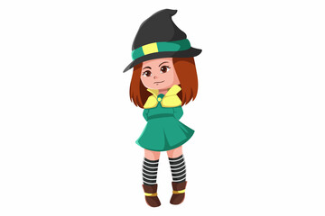 Cute Little Witch Character Design Illustration