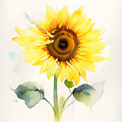 Sunflower illustration yellow leaf, plant summer nature watercolor nature floral autumn background