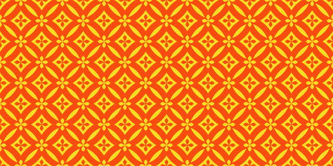 Japanese style geometric seamless pattern. Red and yellow flowers for decoration, wallpaper, wrapping paper, covers, fabric and floor
