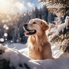 Most beautiful dogs lay on snow at winter cold day
