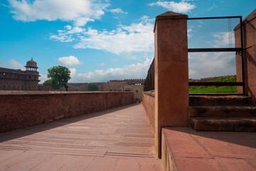 One of the tourist attractions in India, the corridors of the Red Fort. Agra Fort is a historic red...