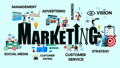 Marketing online icon and advertising shopping for business
