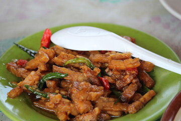 Oseng tempe is a traditional Indonesian dish that is delicious and spicy.