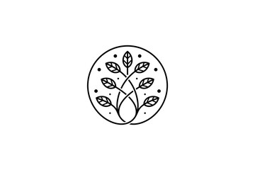 tree logo line art design style in circle shape decorated with bubbles