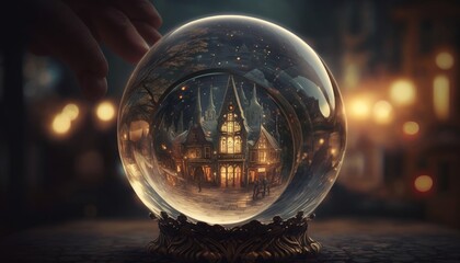 A snow globe with a winter scene. Generative AI. 