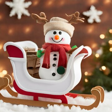 Snowman in sleigh