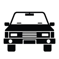Silhouette classic car 80s, front view, for poster, sticker, t-shirt print and banner, vector illustration isolated on a white background