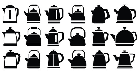 Set of Kettles, silhouette kettle, electric kettle teapot, vector illustration on white background