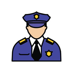 Simple police officer icon, policeman in uniform, people character, cartoon minimal style, vector illustration isolated