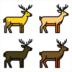 Set of four type colored deer designs, flat cartoon style vector illustration isolated