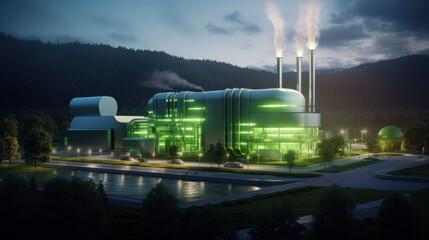 Hydrogen energy. Gas tanks h2. Hydrogen processing factory. Eco energy. Tanks with green fuel. Regenerative energy. Hydrogen for manufacture of fuel. Reservoirs and mezzanine. - obrazy, fototapety, plakaty