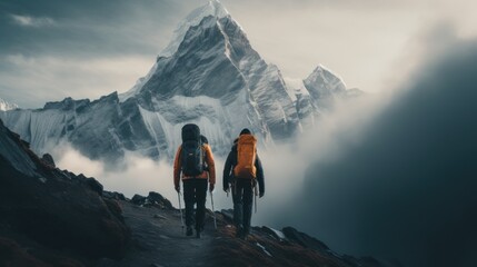 African-American couple hiking in the snow