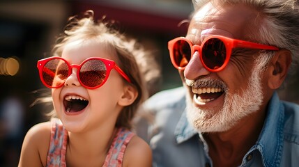 child and their grandparent having fun wearing sunglasses