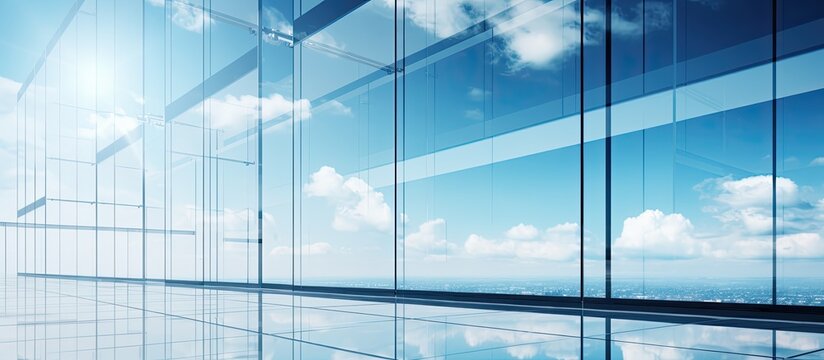 Modern architecture with blue sky reflecting on glass and aluminum panels
